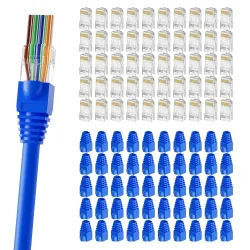 RJ45 8P8C Cat5e Netzwerkkabel Kristallstecker mit Schutzkappen Ethernet-Crimpkabel Modularer Stecker Vergoldet Abgeschirmt CAT5e
