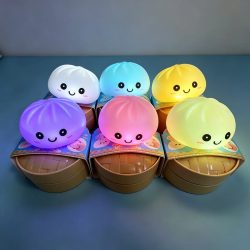 Ästhetisches LED-Nachtlicht in Brötchenform, weiches Silikon-Squishy-Spielzeug, leuchtende Lebensmittel-Dekoration, sensorischer Stresskiller, süßes Geschenk für Kinder & Erwachsene