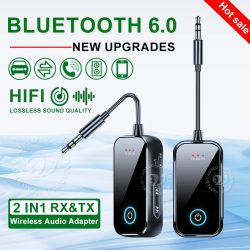 Neuer, verbesserter Bluetooth 6.0 Auto-Audio-Empfänger/Sender, 3,5-mm-AUX-Schnittstelle, Hi-Fi-Stereo-Musik, drahtloser Audioadapter für Flugzeuge, mit HD-Mikrofon, für Auto-Kits, Computer, Fernseher,