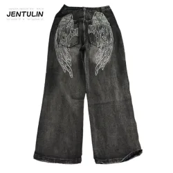 Amerikanische Gothic Jeans Unisex High Street Y2K Retro Mode Weite Hosen Hip-Hop Streetwear Hosen Harajuku Schwarz Casual Hosen