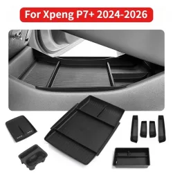 Für Xpeng P7+ 2024-2026 Auto Mittelarmlehnen-Aufbewahrungsbox Kabelloses Laden Silikon-Pad Untere Aufbewahrungsbox Ablage Auto-Zubehör