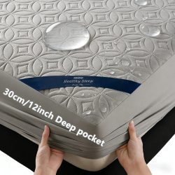 Ultraschall-Gesteppter Wasserdichter Antibakterieller Matratzenschoner Atmungsaktiv Ultra Weich Geräuschlos 30CM Tiefe Taschen Spannbettlaken