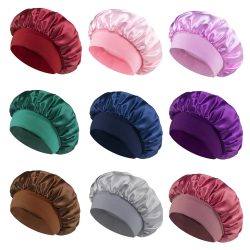 Damen-Satin-Haube, Haarhaube zum Schlafen, Haarpflege, Seidenhauben, solide Schlafmütze mit breiter Krempe und elastischem, weichem Band
