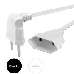 Europäisches 90-Grad-Stecker-auf-Buchse-Stromverlängerungskabel für PC, Computer, PDU, 0,3 m/0,6 m/1,8 m, EU 2-polig, abgewinkeltes Kabel
