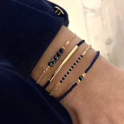Handgefertigtes schwarzes Glasstein-Armband-Set für Frauen, böhmischer mehrschichtiger gestapelter Reis, Perlen-Gliederkette, Armreif, Modeschmuck