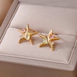 Zirkon Stern Seestern Stud Ohrringe Für Frauen Edelstahl Gold Farbe Aussage Seestern Ohrring Femme Weihnachten Schmuck Geschenk