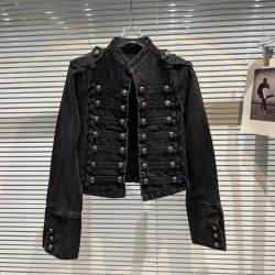 Punk-Stil, schwarze Stehkragen-Jeansjacken, Vintage-Stil, gewaschener Motormantel für Frauen, 2025, Herbst, neue lose Langarm-Oberbekleidung