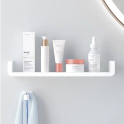 White Storage Rack Shelf Bathroom Kitchen Seasoning Debris Rack Shower Rack Shampoo Bath Shower Rack Wall-Mounted Self-Adhesive