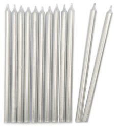 12er Set Kerzen lang 12cm silber