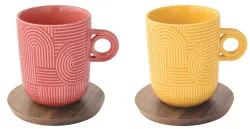 2er Set Take a Loop Kaffeetasse 350ml mit Akazienuntersetzer