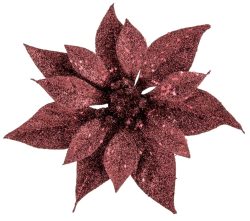 Weihnachtsstern Klammer, glitter leaves, dunkelrot
