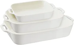 3er Set Keramik Auflaufformen Elfenbein-Weiss