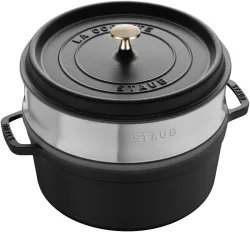 Cocotte mit Dämpfeinsatz 24cm, rund, schwarz, Gusseisen