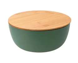 Salatschüssel mit Bambusdeckel, grün, D14cm