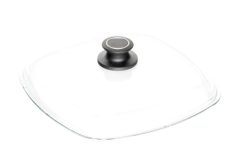 Glasdeckel eckig 24x24cm mit Edelstahlrand
