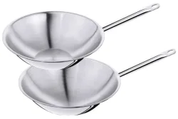 Wok Edelstahl mehrschichtig, flacher Boden D36cm