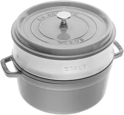 Cocotte mit Dämpfeinsatz 24cm, rund, graphite grau Gusseisen
