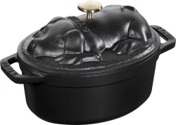 Cocotte 17cm, oval, Schwein, Schwarz, Gusseisen 1.0l