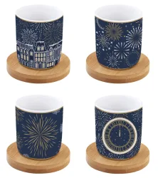 4er Set Midnight Espressotasse 110ml mit Bambusuntersetzer