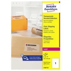 AVERY ZWECKFORM Adressetiketten 210x297mm L7567-25 Laser, transp. 25Stk./25Bl.