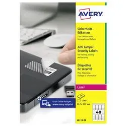 Avery Zweckform - Avery Zweckform Sicherheits-Etiketten, 45.7 x 21.2 mm, 20 Bogen/960 Etiketten, One Size, Weiss