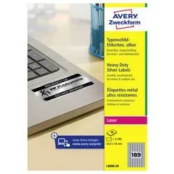 AVERY ZWECKFORM Typenschild-Etik. 25,4x10mm L6008-20 silber, Laser 3780 St./20 Bl.