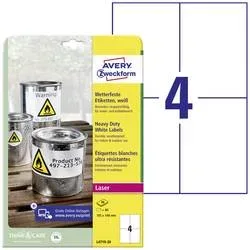 AVERY Zweckform L4719-20 Wetterfeste Etiketten Weiss Rechteckig A4 148 x 105 mm 20 Blatt à 4 Etiketten