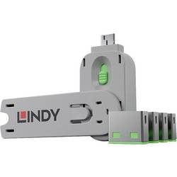 LINDY -  USB Port Schloss (4 Stück) mit Schlüssel: Code, Grün