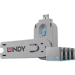 LINDY USB-A Port Schloss USB-Lock + Key 4er Set Blau Schlüsselschloss inkl. 1 Schlüssel 40452