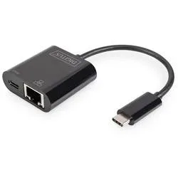 Digitus USB-C®, RJ45 Adapter [1x USB-C® Stecker - 1x RJ45-Buchse, USB-C® Buchse] DN-3027 inkl. RJ45-Buchse, mit
