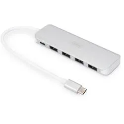 Digitus DA-70242-1 USB-Hub 4+1 Port USB-A USB 3.0 5 GBit/s mit Schnellladeport, mit USB-C® Stecker, mit Aluminiumgehäuse