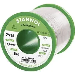 Stannol ZV16 Lötzinn, bleifrei bleifrei Sn99,3Cu0,7 REL0 1000 g 1 mm