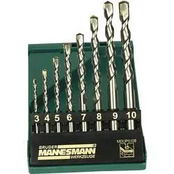 Brüder Mannesmann M54309 Stahl Stein-Spiralbohrer-Set 3 mm, 4 mm, 5 mm, 6 mm, 7 mm, 8 mm, 9 mm, 10 mm Zylinderschaft 1