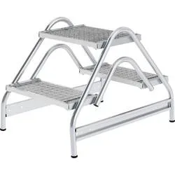Aluminium-Arbeitspodest Stufen aus Stahl-Gitterrost beidseitig begehbar 2 Stufen. MUNK GmbH 98537249