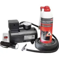 HP Autozubehör 10257 Reifenpannenset Reifen-Pannen Set Reifendruck-Messfunktion, LED-Leuchte Pkw (L x B x H) 28 x 27 x