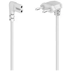 hama 00223283 Netzkabel, beidseitig gewinkelt, Euro-Stecker, Doppelnut/C7, 3 m, Weiß