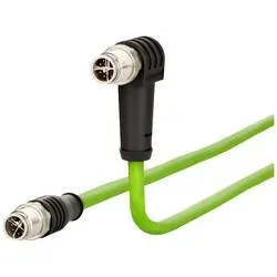 METZ CONNECT - M12 Industrial Ethernet Leitung, X-kodiert, 2.0 m, M12 Stecker gerade - M12 Stecker gewinkelt, Grün, One Size