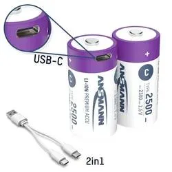 Ansmann Li-Ion Akku Lr14 2 Stück Usb-C