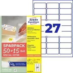 AVERY ZWECKFORM Universal-Etiketten 635x296mm L4737REV-65 weiss 50+15 Blatt