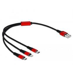 Delock USB-Kabel USB 2.0 USB-A Stecker, USB-C® Stecker, USB-Micro-B Stecker, Apple Lightning Stecker 0.30 m Schwarz, Rot