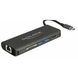 DeLock - USB Type-C 3.1 Dockingstation HDMI 4K 30 Hz, Gigabit LAN und USB PD Funktion, Schwarz