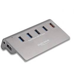 Delock 64182 USB-Hub 4+1 Port USB-A, DC-Buchse 3.5 mm USB 3.2 Gen2 10 GBit/s Grau 64182