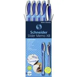 Schneider Slider Memo Kugelschreiber Blau Extra Breit 0.7 mm Nachfüllbar 5 Stück + 1 Slider Rave Gratis