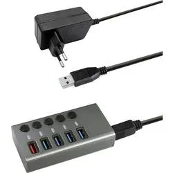 Maxtrack CH10L USB-Hub 5 Port USB-A USB 3.0 5 GBit/s einzeln schaltbar Silber-Grau CH10L