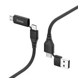 Hama USB-Kabel USB 2.0 USB-A Stecker, USB-C® Stecker, USB-Micro-A Stecker 1.5 m Schwarz Stoff-Ummantelung 00201537