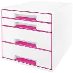 LEITZ Schubladenbox WOW Cube A4 52132023 weiss/pink, 4 Schubladen