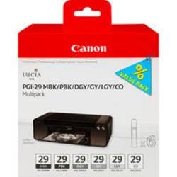 Canon PGI-29MBK/PBK/DGY/GY/LGY/CO Original Tintenpatrone Matt Schwarz, Foto Schwarz, Grau, Dunkelgrau, Hellgrau Multipack 6 Stück