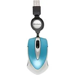 Verbatim Go Mini Maus USB Optisch Karibikblau 3 Tasten 1000 dpi mit Kabelroller