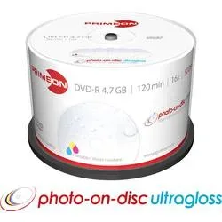 Primeon 2761207 DVD-R Rohling 4.7 GB 50 St. Spindel Bedruckbar, Hochglanz Oberfläche, Wasserfest, Wischfest
