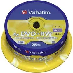 VERBATIM DVD+RW Spindle 4.7GB 43489 4x 25 Pcs